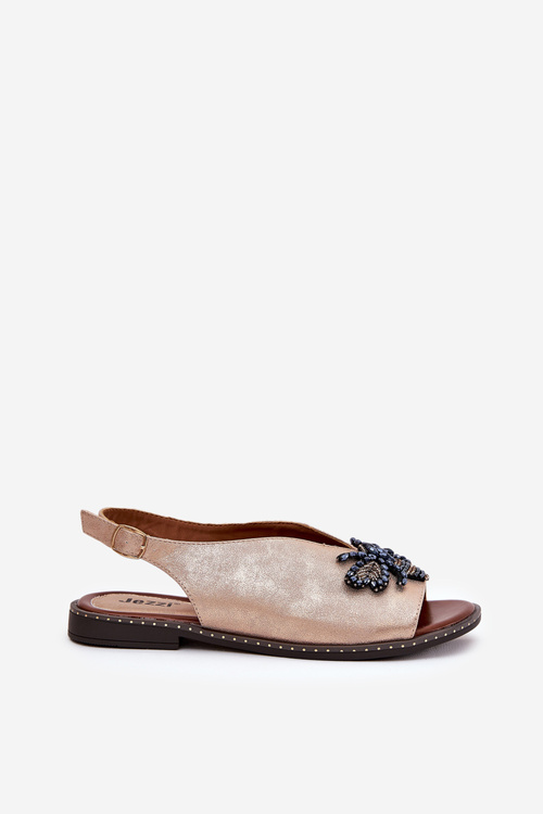 Блискучі Жіночі Сандалі З Декором Плоскі Рожеві Золото Руссона