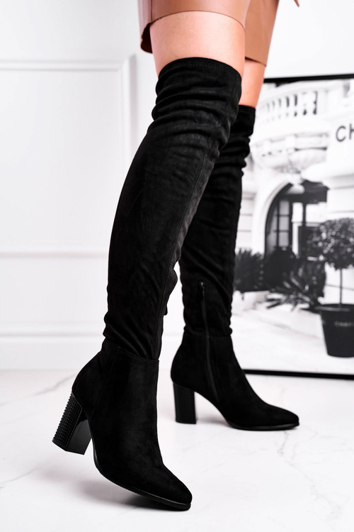 Жіночі високі чоботи замшеві чорні Victoria