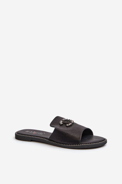 Елегантні жіночі блискучі тапочки з декором S.Barski KV27-050 Чорні