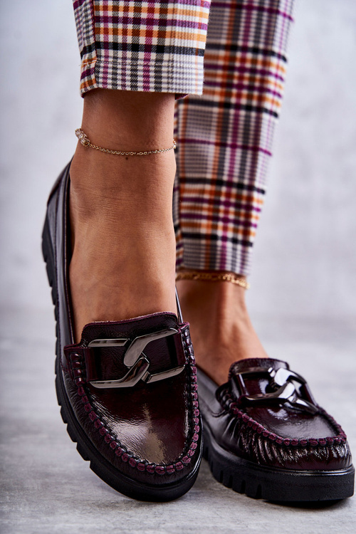 Жіночі шкіряні лофери на платформі бордові Венесія