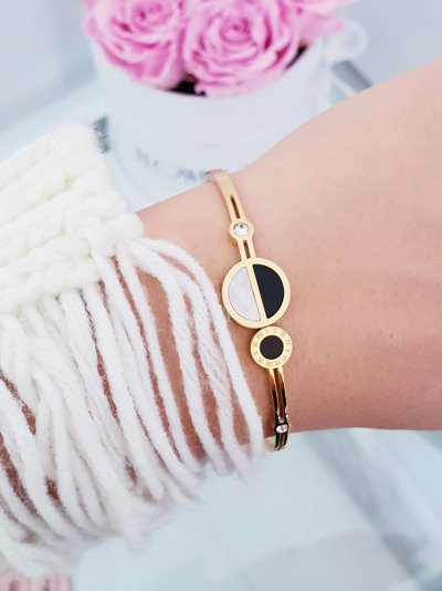 Жіночий сталевий браслет Римські Циркони Цифри Золото Вега