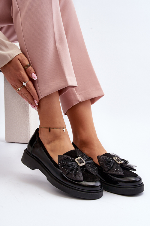 Жіночі лаковані лофери з бантом Laura Messi 2786 Чорні
