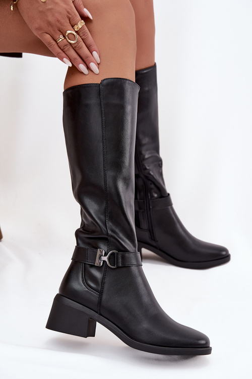 Ocieplane жіночі чоботи на підборах з ремінцем Sergio Leone KZ25826 чорні