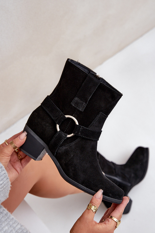 Ботильйони З Природного Замшу На Каблуках Чорні Zazoo 3444/2