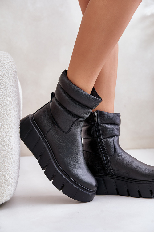 Zazoo 60512 Жіночі шкіряні ботильйони на блискавці та повстяній підкладці Чорні