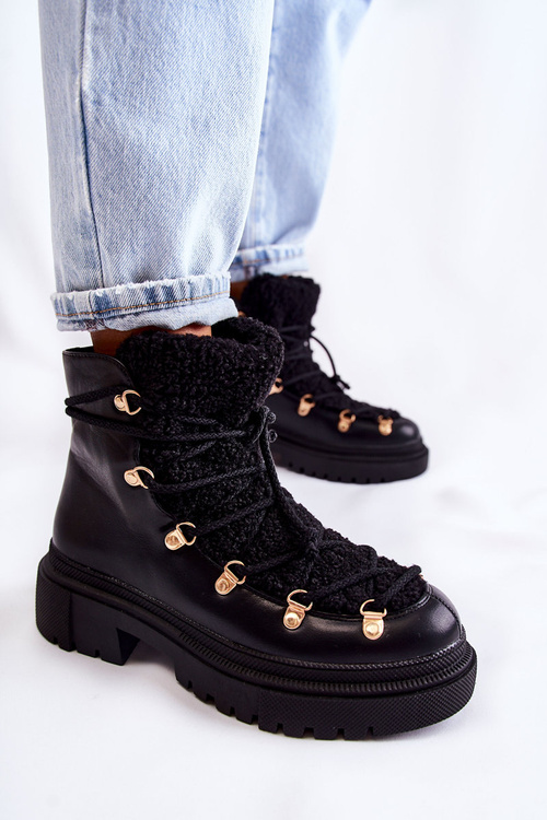 Шкіряні теплі черевики чорні Arisa