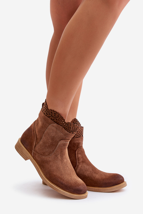 Чоботи жіночі на плоскому каблуці замшеві Lewski 3624 Коричневі