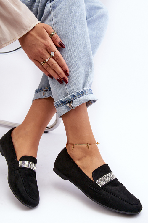 Жіночі чорні лофери зі стразами Ralrika