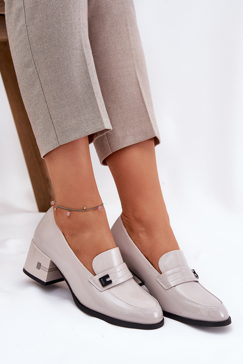 Лакові Шкіряні Жіночі Чоботи На Підборах Vinceza 18105 Сірі