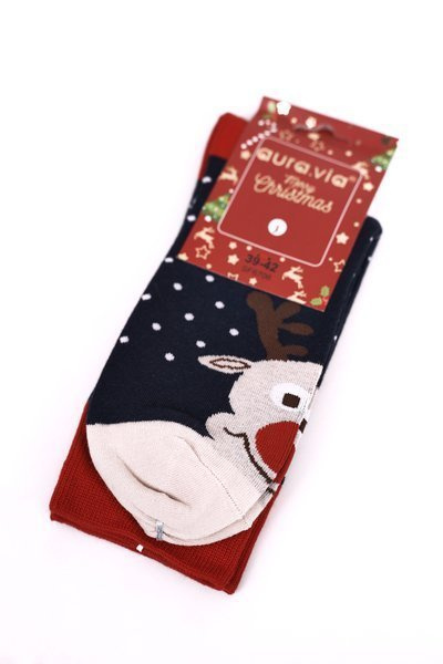 Новорічні чоловічі бавовняні шкарпетки темно-сині Хо-Хо-Хо