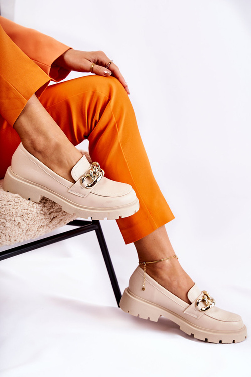 Шкіряні лофери на ланцюжку світло-бежевий Amicable