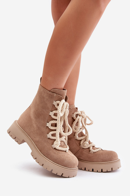 Теплі ботильйони з еко замші на блискавці Caellita бежевого кольору