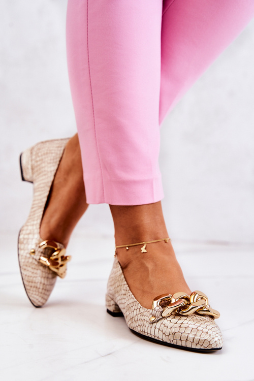 Шкіряні лаковані туфлі зі зміїної шкіри, бежеві Elissabeth