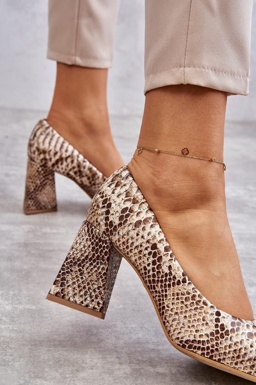 Шкіряні човники зі зміїним візерунком Lewski Shoes 3277 Бежево-золотий