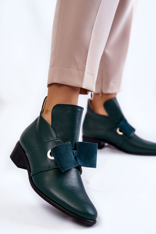 Шкіряні броги із замшевим бантом зеленого кольору Thalia