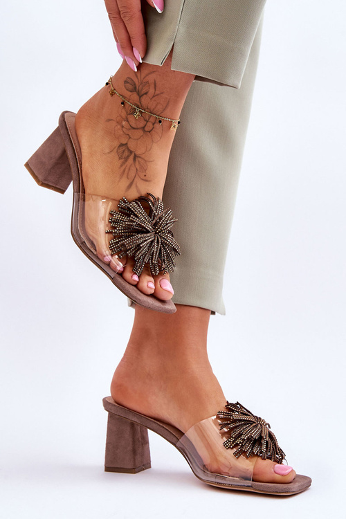 Модні прозорі тапочки на підборах S.Barski KV-AP658-1 Коричневий