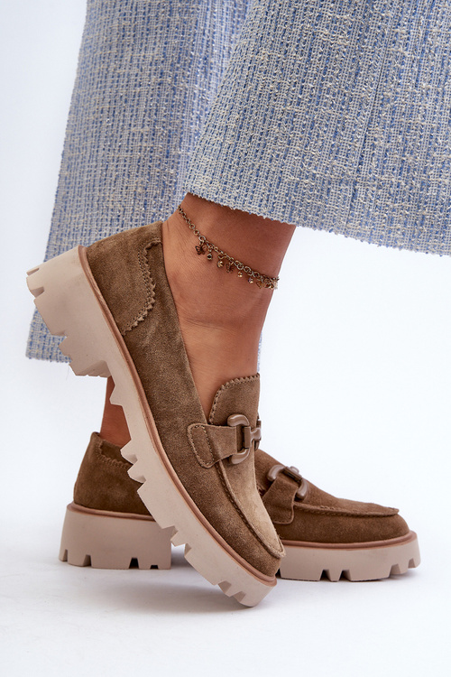 Жіночі замшеві мокасини з декором D&A TW117 Коричневий