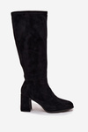 Жіночі чоботи на каблуці з еко замшу чорні Yelisse