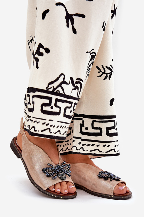 Блискучі Жіночі Сандалі З Декором Плоскі Рожеві Золото Руссона