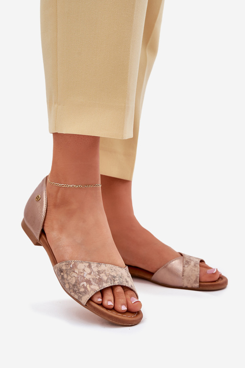 Жіночі Шкіряні Сандалі На Плоскому Каблуці Maciejka 06947-25 Золоті