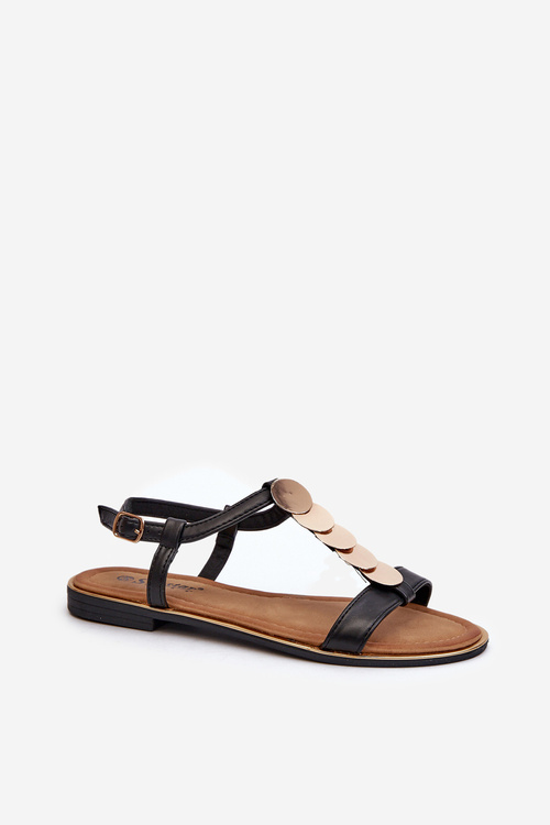 Чорні жіночі босоніжки на плоскому ходу з еко шкіри Jeritellia