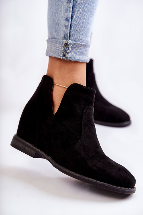 Замшеві чоботи з вирізами на плоскому каблуці Чорні Henriette