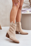 Ковбойські ботильйони на каблуці з еко замші світло-бежевого кольору Narinae
