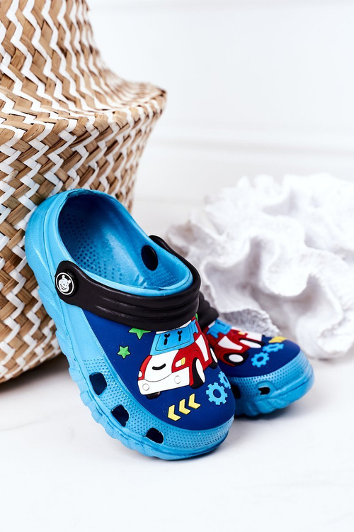 Дитячі поролонові тапочки з машиною синьо-чорні
