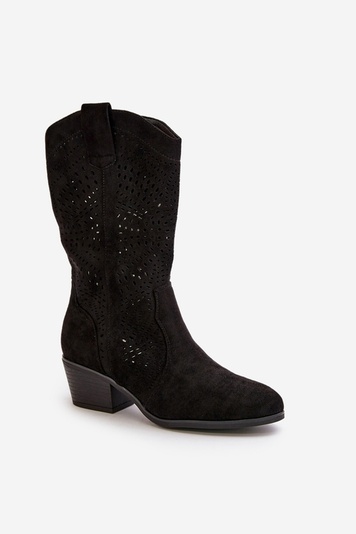 Ажурні жіночі ковбойські ботильйони Black Iceda