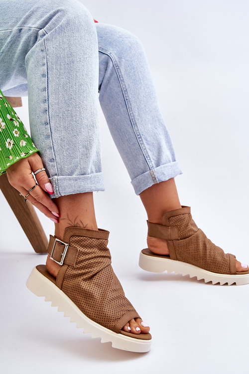 Шкіряні ажурні босоніжки верблюжа Аліма