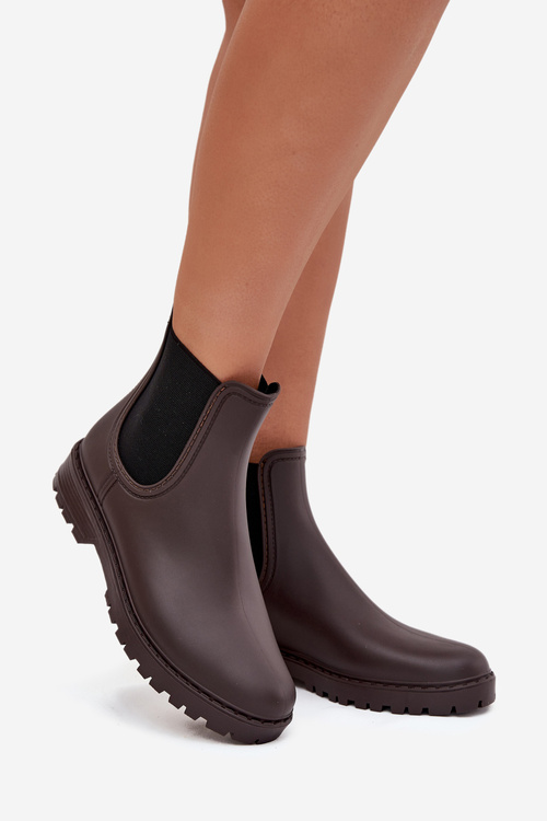 Жіночі гумові чоботи з еластичними вставками шоколад Ciariel