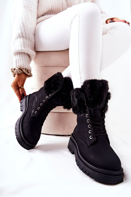 Шкіряні черевики з хутром Black Farley