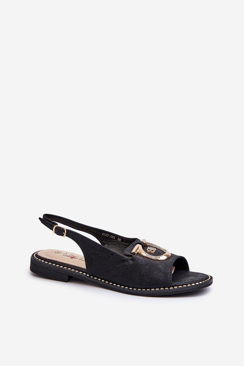 Елегантні жіночі босоніжки з золотим декором на плоскій підошві Чорні S.Barski KV27-053