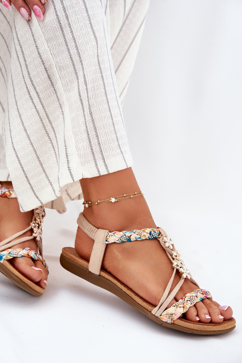 Жіночі Сандалі З Кліпсами І Плетеними Ремінцями Бежеві Nusoreth