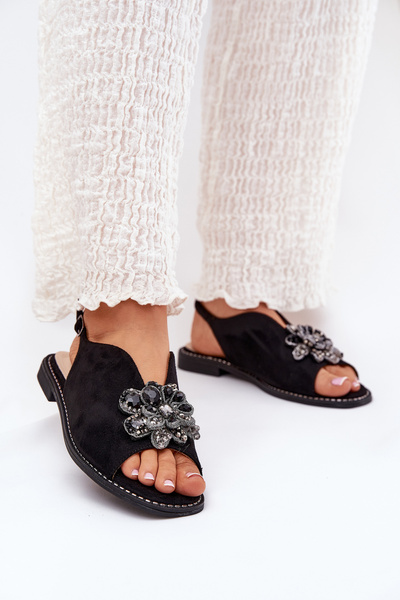 Жіночі Сандалі На Плоскому Каблуці З Декором S.Barski KV27-001 Чорні