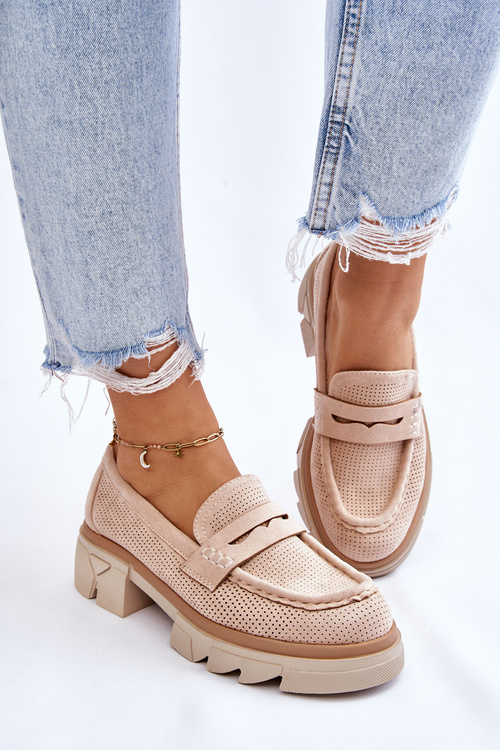 Жіночі лофери на підборах бежеві Fletcher