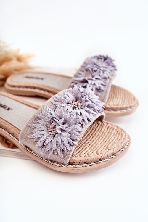 Жіночі тапочки з матеріалом Квіти Сірі Susana