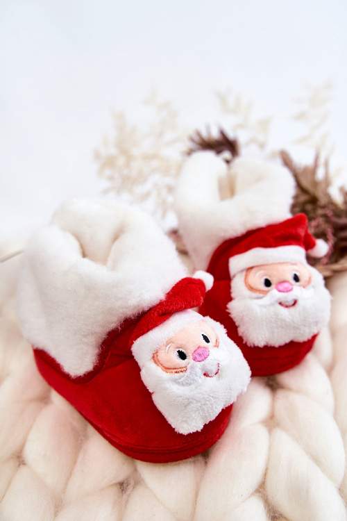 Дитячі теплі тапочки Санта Клаус червоні
