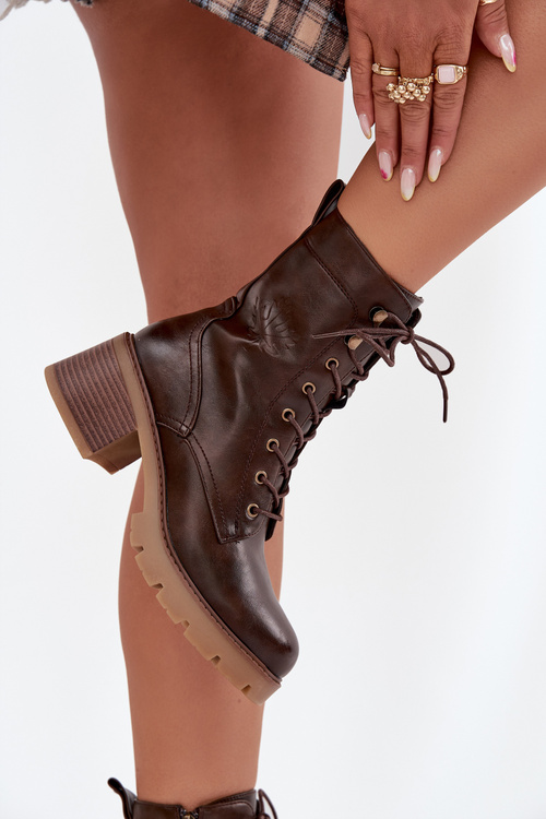 Жіночі робочі черевики на каблуці блок Vinceza 89136 Теплий коричневий