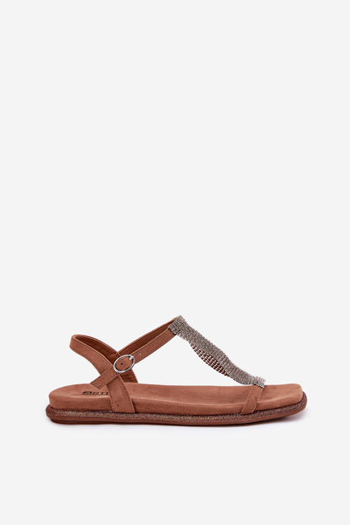 Плоскі Елегантні Жіночі Сандалі З Кристалами Artiker 56C1365 Коричневі