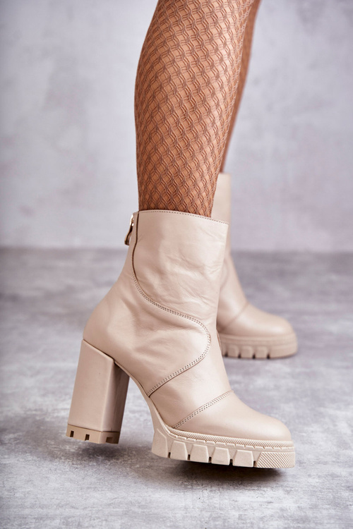 Шкіряні Чоботи На Високому Каблуці Бежеві Elia