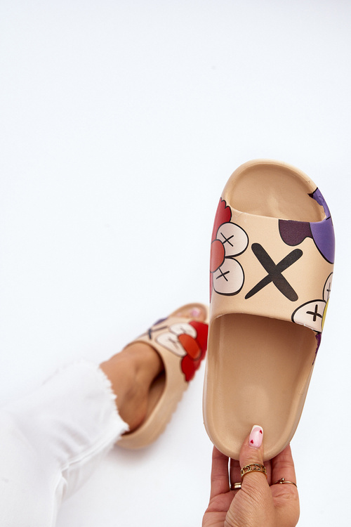 Гумові тапочки з темно-бежевим принтом Monsters