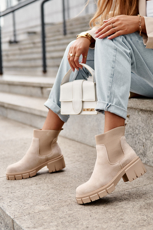 Замшеві чоботи з еластичною вставкою бежеві аніфер