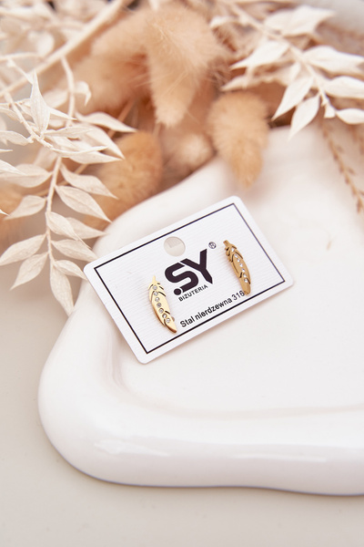 Сережки Листя З Цирконіями Нержавіюча Сталь Золото