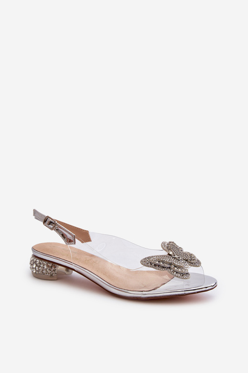 Прозорі босоніжки на низькому каблуці з метеликом Рожеве срібло D&A MR38-388