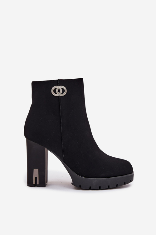 Зігріті жіночі чоботи на підборах з декоративною деталлю чорний Vessara