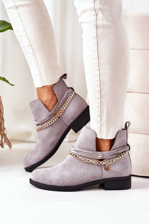Замшеві чоботи з ланцюжком Сірі Elvira
