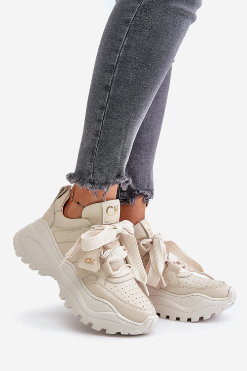 Жіночі шкіряні кросівки CheBello 4583 бежевого кольору