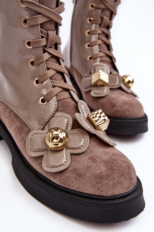 Стильні жіночі чоботи на блискавці з орнаментом D&A MR870-76 Сіро-коричневі