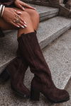 Жіночі утеплені чоботи на масивному каблуці шоколадні Sanelle